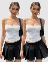 Kit 2 Cropped Feminino Decote Reto Alça Fina Elegante Regata Blusinha Costas Nua Casual Verâo