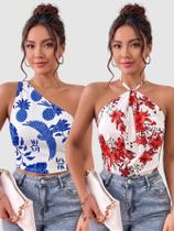 Kit 2 Cropped Feminino Multiformas Floral Tropical Frente Única Moda Elegante Kit 2 Cropped Feminino Multiformas Floral Tropical Frente Única Moda Elegante