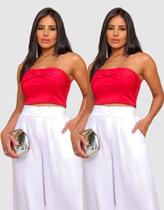 Kit 2 Cropped Feminino Sem Alças Brilhoso Elegante Moda Festa Tendência