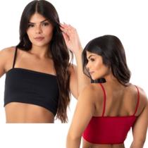Kit 2 Cropped Fitness Feminino Faixa Alcinha Top De Academia Casual Básico Treino Sem Bojo
