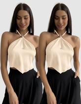 Kit 2 Cropped Frente Única Feminino Decote Halter Alcinha Amarração Moda Gringa