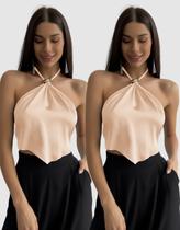 Kit 2 Cropped Frente Única Feminino Decote Halter Alcinha Amarração Moda Gringa