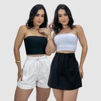 Kit 2 Cropped Justo Feminino Sem Manga Moda Gringa Verão Kit 2 Cropped Justo Feminino Sem Manga Moda Gringa Verão