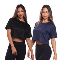 Kit 2 Cropped Manga Curta Mulher Dry Proteção UV Blusa Blusinha Academia Treino