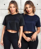 Kit 2 Cropped Manga Curta Oversized Feminino Proteção Uv