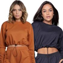 KIT 2 Cropped Manga Longa Com Regulagem Bella Fiore Gringa Moletinho Frio Moda Casual KIT 2 Cropped Manga Longa Com Regulagem Bella Fiore Gringa Moletinho Frio Moda Casual