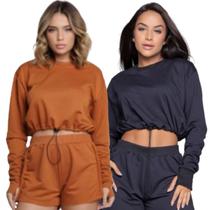 KIT 2 Cropped Manga Longa Com Regulagem WLS Modas Gringa Moletinho Frio Moda Casual KIT 2 Cropped Manga Longa Com Regulagem WLS Modas Gringa Moletinho Frio Moda Casual