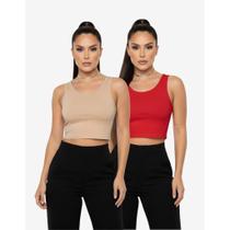Kit 2 Cropped Regata Suplex Forrado Feminino Básico Premium Conforto