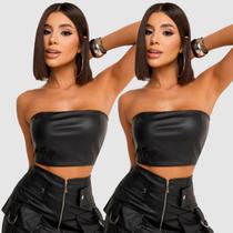 Kit 2 Cropped sem alça Faixa Couro Ziper Top Moda Balada Festa Chic Lançamento 2025