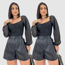 Kit 2 Cropped Suplex Manga Longa Princesa Tule Moda Festa