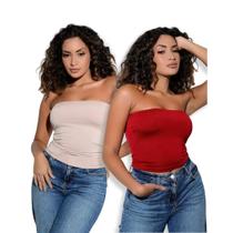 Kit 2 Cropped Top sem alça Faixa Blusa Feminino Forrado