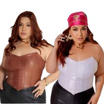 Kit 2 Croppeds Corset Plus Size Feminino sem alça Com Bojo Ponta De Bico
