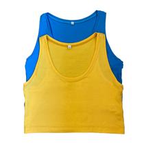 Kit 2 Croppeds Femininos Decote Canoa em Viscolycra Azul e Amarelo