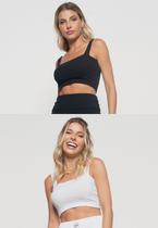 Kit 2 Croppeds Top Faixa Comfy Malha Canelada Preto e Branco Salvatore Fashion
