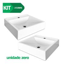 Kit 2 Cuba Pia de Apoio Sobrepor Quadrada 40x37 Branca Banheiro Lavabo Beltempo BT2003 Kit 2 Cuba Pia de Apoio Sobrepor Quadrada 40x37 Branca Banheiro Lavabo Beltempo BT2003