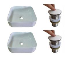 Kit 2 Cuba Quadrada Sobrepor Porcelana Cerâmica E 2 Válvulas