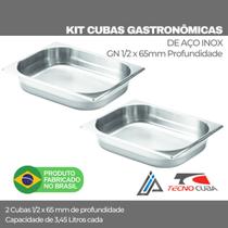 KIT 2 Cubas Gastronomicas GN 1/2 x 65mm Profundidade em Aço Inox