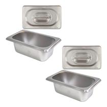 Kit 2 Cubas Gn Inox Gastronômica 1/9 X 65 Com Tampas Rechaud