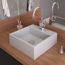 Kit 2 Cubas Q355 Torneira Luxo 1195 Metal Válvula Click 1 Polegada G Sifão Pvc Flexível Compace Cinza