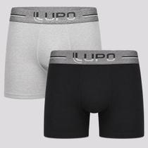 Kit 2 Cuecas Boxer Lupo Com Elastano Cinza e Preta Kit 2 Cuecas Boxer Lupo Com Elastano Cinza e Preta