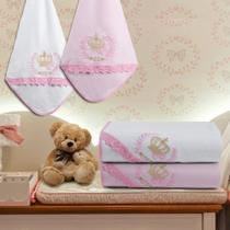 Kit 2 Cueiro Bordado Luxo Bebê Manta Flanelado Maternidade