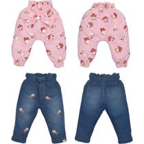 Kit 2 Culotes Bebê Menina Jeans Azul Rosa Estampado Upi Uli