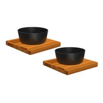 Kit 2 Cumbuca de Ferro Fundido Suporte Madeira Petisco 12cm