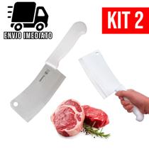 Kit 2 Cutelo Profissional Machadinha Aço Inox para Corte de Carne Faca Cozinha Lâmina Ultra Afiada