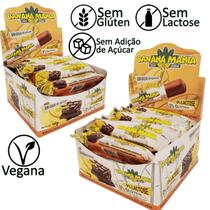 Kit 2 Cx Barra de Fruta Banana Chocolate Vegano Zero Açúcar Sem Glúten Sem Lactose 20x28g