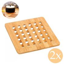 Kit 2 descanso quadrado de panelas bambu anti-risco suporte protetor mesa e bancada travessa quente