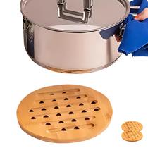 Kit 2 Descanso Suporte Apoio De Panela Bambu Redondo 19cm Mesa Posta