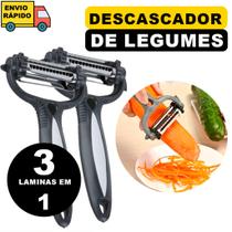 Kit 2 Descascador De Legumes E Frutas 3 em 1 Multifuncional Lâmina Inox Manual Cabo PVC