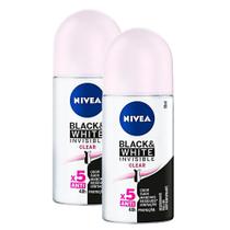 Kit 2 Desodorante Antitranspirante Nivea Roll On Invisible Black & White Clear 50ml