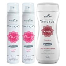 Kit 2 Desodorante Íntimo Sexy Morango com Chantilly + 1 Sabonete Íntimo Líquido Sensação Aroeira