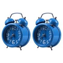 Kit 2 Despertadores de Mesa e Cabeceira Analógico Relógio de Ponteiro Barulhento Azul