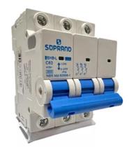 Kit 2 disjuntores din 3p tripolar 63a shb3 l soprano proteção circuitos comerciais e industriais Kit 2 disjuntores din 3p tripolar 63a shb3 l soprano proteção circuitos comerciais e industriais