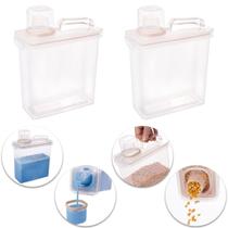 Kit 2 Dispenser Hermético 3 L Dosador Medidor Porta Sabão Pó Liquido Amaciante Lavanderia Dispensa