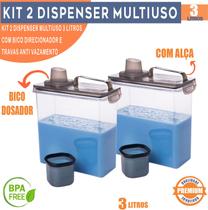 Kit 2 Dispenser Hermético 3L Trava Mais Plasútil Multiuso Com Copo Medidor Ideal para Porta Sabão Líquido, Amaciante Kit 2 Dispenser Hermético 3L Trava Mais Plasútil Multiuso Com Copo Medidor Ideal para Porta Sabão Líquido, Amaciante