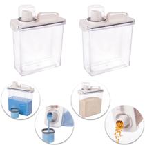 Kit 2 Dispenser Hermético Cristal 3 L Medidor Porta Sabão Pó Liquido Amaciante Lavanderia Dispensa