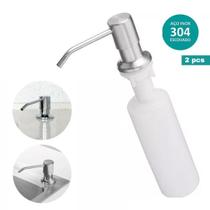 Kit 2 Dispenser Porta Detergente Inox Dosador Sabonete Liquido de Embutir Bancada 500ml Clink