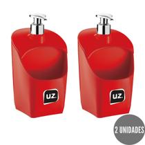 Kit 2 Dispenser Sabonete Detergente Porta Esponja Vermelho