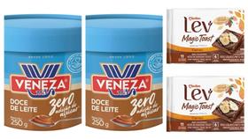 Kit 2 Doce De Leite Veneza Zero Adição De Açúcar 250gr + 2 Torrada Lev Magic Toast Cacau 110g