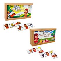Kit 2 Dominós Educativos em Libras Animais e Frutas Jogo Pedagógico Inclusivo Madeira Carlu 4 anos Kit 2 Dominós Educativos em Libras Animais e Frutas Jogo Pedagógico Inclusivo Madeira Carlu 4 anos
