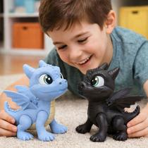 Kit 2 Dragao Vinil Grande Azul Asa Menino Boneco Preto Fofo