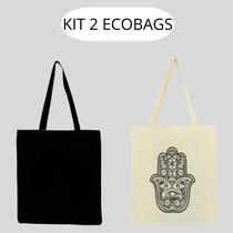 KIT 2 Ecobags Mão de Fatima cru + Preto Liso