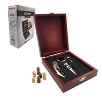 Kit 2 em 1 Abridor de Vinho Caixa de Madeira com Jogo de Xadrez Presente Dia dos Pais
