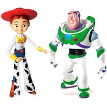 Kit 2 em 1 Bonecos Toy Story Buzz Lightyear e Jessie Vinil Articulados 18cm Original