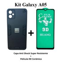 Kit 2 em 1 Capa Anti Impacto Resistente Preto + Pelicula 9D de Cerâmica para Samsung Galaxy A05