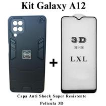 Kit 2 em 1 Capa Armadura Resistente Anti Shock + Película de vidro 3D para Samsung Galaxy A12 / M12 Cor:Preto - BGM