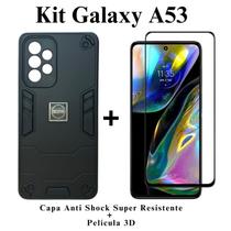 Kit 2 em 1 Capa Armadura Resistente Anti Shock + Película de vidro 3D para Samsung Galaxy A53 Cor:Preto